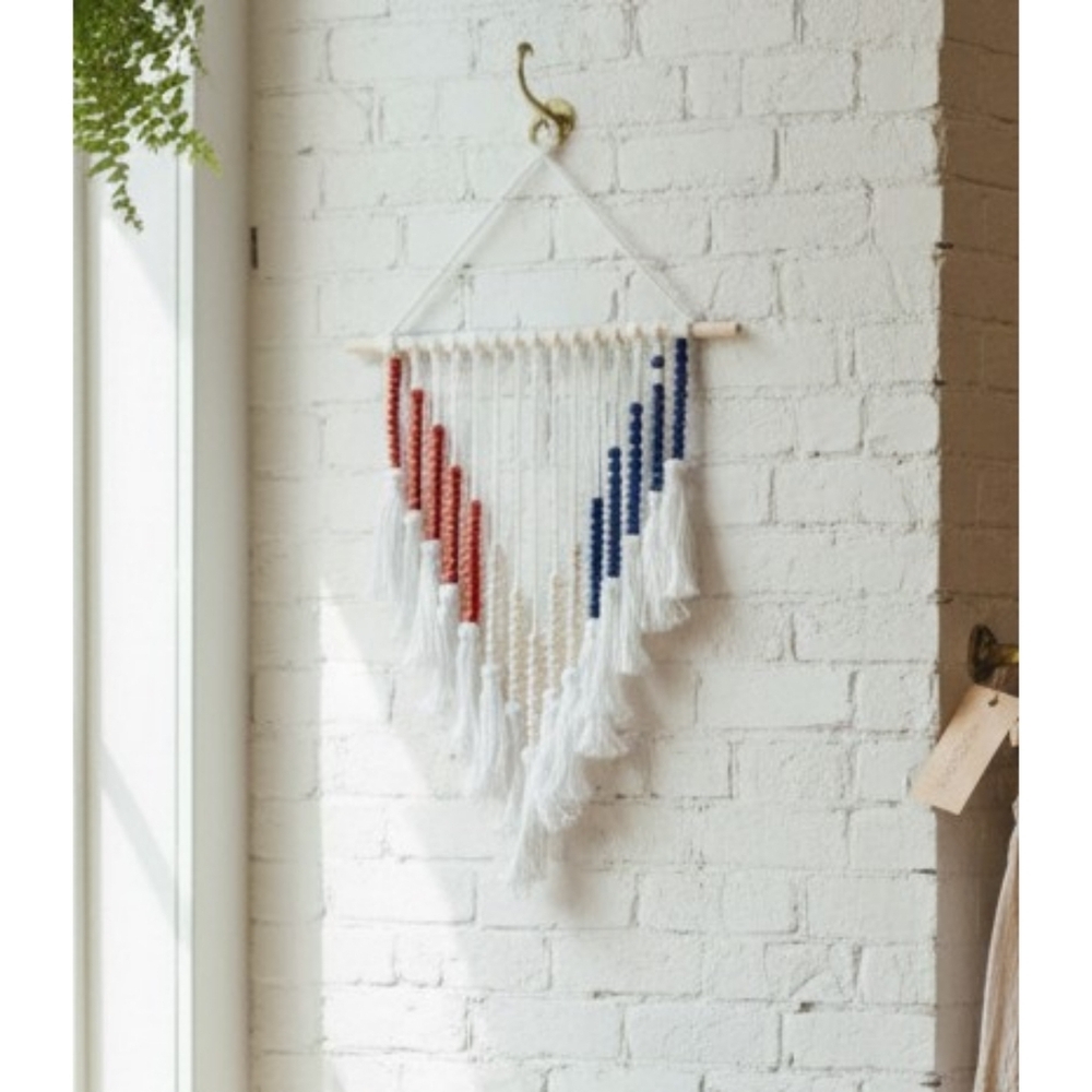 Boho Beaded Wall hanging Red, White & Blue